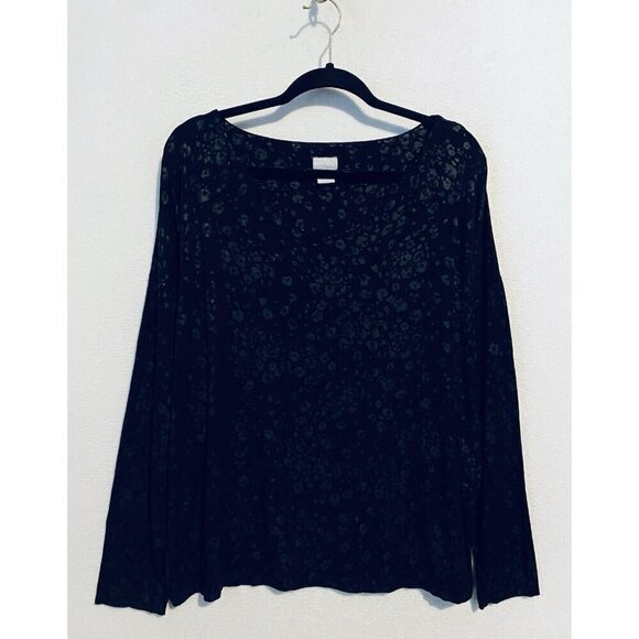 Chicos Top Womens XL Black Animal Print V Neck Long Sleeve Boho Whimsigoth - Picture 2 of 7